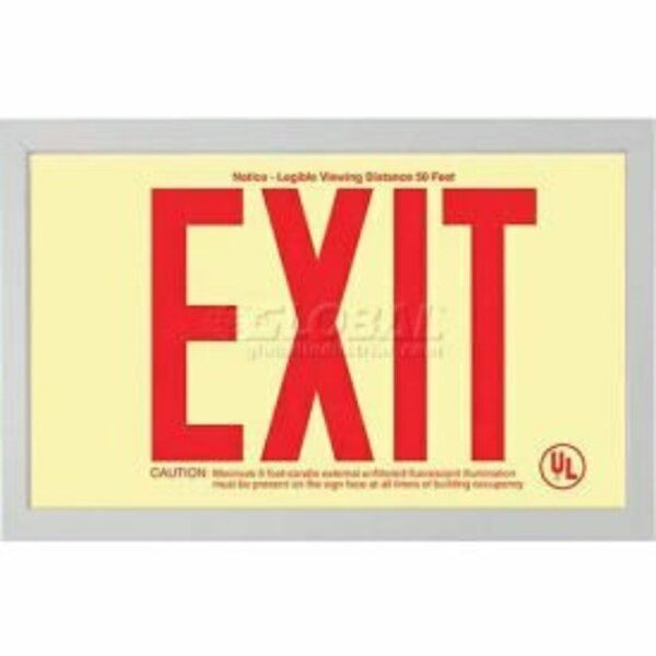 American Permalight Double-Sided Rigid Plastic `Red' Exit Sign Inside Silver-Colored Brushed Aluminum Frame 600129-600055